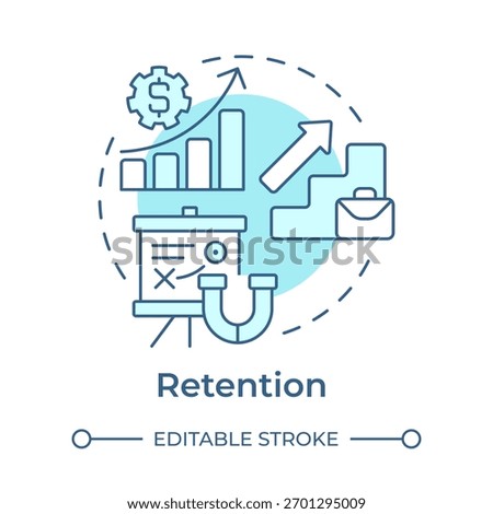 Retention soft blue concept icon. Keeping talents engaged in workflow. Employee lifecycle. Round shape line illustration. Abstract idea. Graphic design. Easy to use in promotional material,