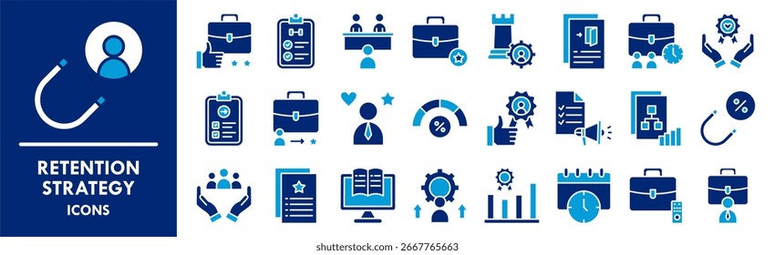 Conjunto de coleta de ícones da Estratégia de retenção. Contendo retenção do projeto, estratégia, negócios, cliente, gerenciamento, marketing