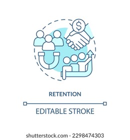 Retention turquoise concept icon. Human resource. Job satisfaction. Customer service. Employee engagement abstract idea thin line illustration. Isolated outline drawing. Editable stroke