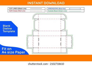 RETFD or Roll end front tuck with dust flap box dieline template and 3D box design