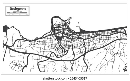 Rethymno Greece City Map in Black and White Color in Retro Style. Outline Map. Vector Illustration.
