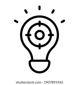      Reticle inside light bulb, vector design of idea target 