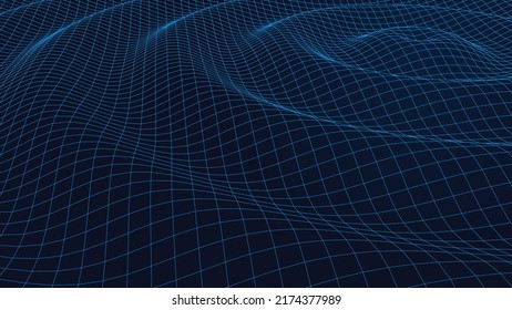 Una ola circular azul reticulada. Conexión de red. El concepto de big data. El efecto ondulado de la web. El efecto oscilación. Ilustración vectorial.