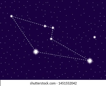 Reticulum constellation. Starry night sky. Zodiac sign. Cluster of stars and galaxies. Deep space. Vector illustration