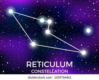 Reticulum constellation. Starry night sky. Zodiac sign. Cluster of stars and galaxies. Deep space. Vector illustration