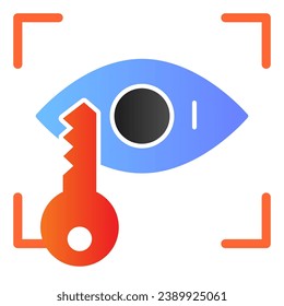 Icono plano de reconocimiento de reinas. Identificación ocular e iconos de color clave en estilo plano moderno. Diseño de estilo de gradiente de acceso biométrico, diseñado para web y app. Eps 10