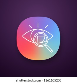 Retina scan app icon. Iris recognition. UI/UX user interface. Web or mobile application. Eye scanning. Biometric identification. Optical recognition. Vision diagnostic. Vector isolated illustration