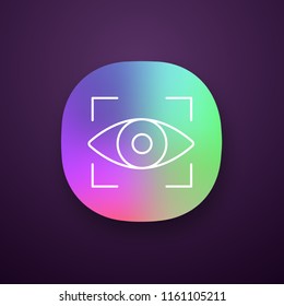 Retina scan app icon. Iris recognition. Eye scanning. UI/UX user interface. Biometric identification. Optical recognition. Web or mobile application. Vector isolated illustration