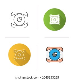 Retina scan icon. Flat design, linear and color styles. Optometry. Eye authentication. Isolated vector illustrations