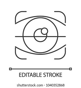 Retina scan linear icon. Optometry. Thin line illustration. Eye authentication. Contour symbol. Vector isolated outline drawing. Editable stroke