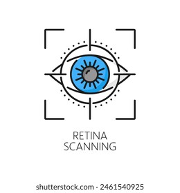 Retina scanning biometric identification, recognition and verification icon. Isolated vector color sign, featuring eye inside of snap shot frame. Futuristic symbol of cutting-edge security technology