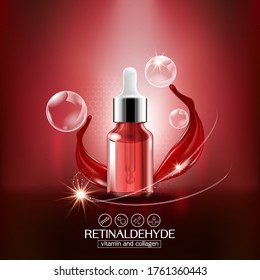 Retinal Vitamin Collagen Serum Vector Background Template for Skin Care Cosmetic Product.