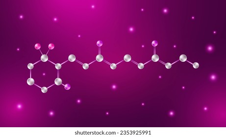 Retinol molecules. Vitamin A, molecular structure and purple spherical molecule illustration.