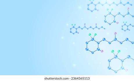 Retinol molecules. Vitamin A, molecular structure and blue spherical molecule illustration.