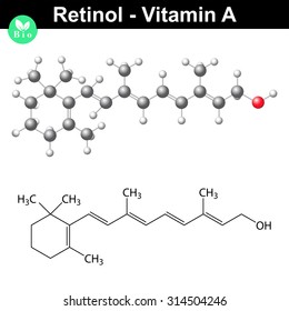 Retinol structure, vitamin a molecule, 2d vector isolated on white background, eps 8