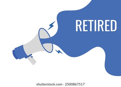 retired button, banner, label, template for website. retired text with colorful megaphone icon
