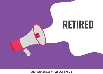 retired button, banner, label, template for website. retired text with colorful megaphone icon
