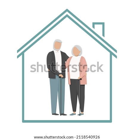 Retired couple in house. Vector illustration.