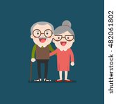 Retired elderly senior age couple in creative flat vector character design | Grandpa and grandma standing full length smiling