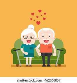 Retired elderly senior age couple in creative flat vector character design | Grandpa and grandma Senior couple in love. 