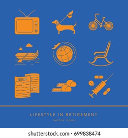 Retired icon set on blue background