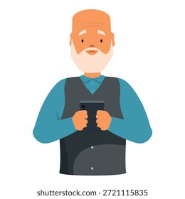 Retired man using smartphone, embracing technology and staying connected in old age