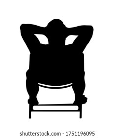 Retired old man on vacation sitting in beach chair, vector silhouette. Senior sunbathing. Man enjoy in summer day. Free time in resort. Enjoying in sun. Relaxing and sleeping after swimming.