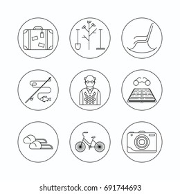Retired, outline icon set isolated on white background