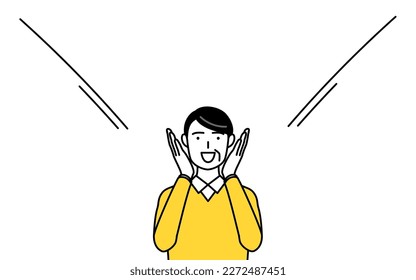 Retired seniors  middle  aged man  calling out and her hand over her mouth  Vector Illustration