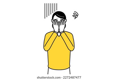 Retired seniors, middle-aged man, covering her face in depression, Vector Illustration