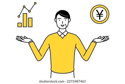 Retired seniors, middle-aged man, guiding an image of DX, performance and sales improvement, Vector Illustration
