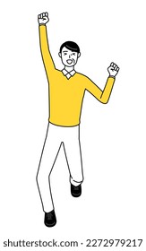 Retired seniors, middle-aged man, smiling and jumping.