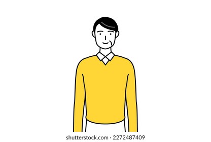 Retired seniors, middle-aged man, standing, Vector Illustration