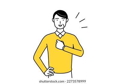 Retired seniors, middle-aged man, tapping her chest, Vector Illustration