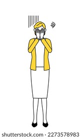 Retired seniors, middle-aged woman, covering her face in depression, Vector Illustration