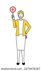 Retired seniors, middle-aged woman, with her hands folded in front of her body, Vector Illustration