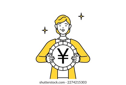 Retired seniors, middle-aged woman, an image of foreign exchange gains and yen appreciation, Vector Illustration