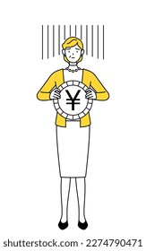 Retired seniors, middle-aged woman, an image of exchange loss or yen depreciation, Vector Illustration