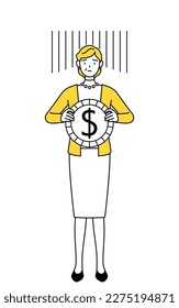 Retired seniors, middle-aged woman, an image of exchange loss or dollar depreciation, Vector Illustration