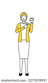 Retired seniors, middle-aged woman, recommending credit card payment, Vector Illustration
