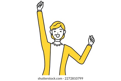 Retired seniors, middle-aged woman, smiling and jumping, Vector Illustration