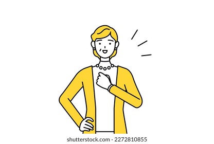 Retired seniors, middle-aged woman, tapping her chest, Vector Illustration