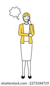 Retired seniors, middle-aged woman, thinking while scratching her face, Vector Illustration