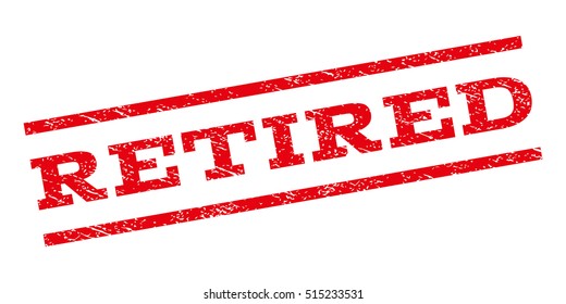 Retired watermark stamp. Text caption between parallel lines with grunge design style. Rubber seal stamp with unclean texture. Vector red color ink imprint on a white background.