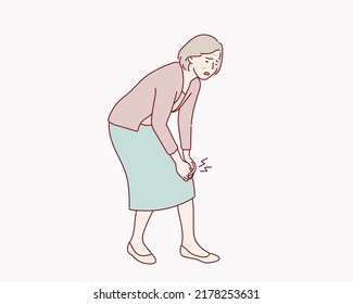 Retired women fell down. Old woman with her arm on her knee. Hand drawn style vector design illustrations.