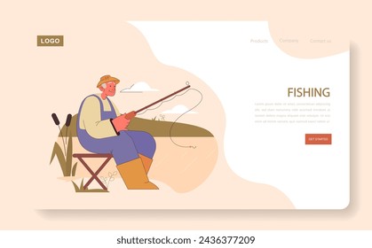 Retirees' Activities concept. A joyful senior man relaxes with rod and reel, finding peace in the timeless pursuit of fishing by the lakeside.