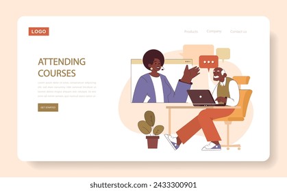 Retirees' Activities concept. Senior man embraces lifelong learning, attending online courses with engaging educators. Embracing technology in retirement.
