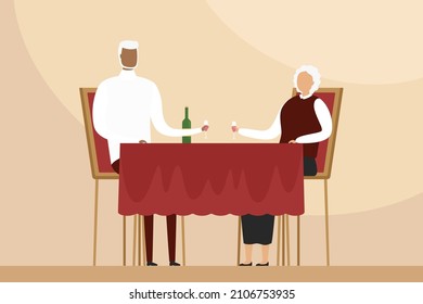 Die Retiker essen im Restaurant. Vektorgrafik.