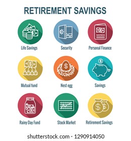 Retirement Account & Savings Icon Set - Mutual Fund, Roth IRA, etc