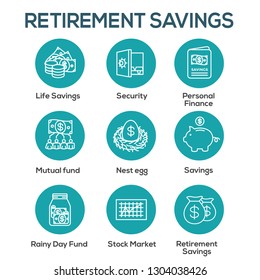 Retirement Account & Savings Icon Set - Mutual Fund, Roth IRA, Etc